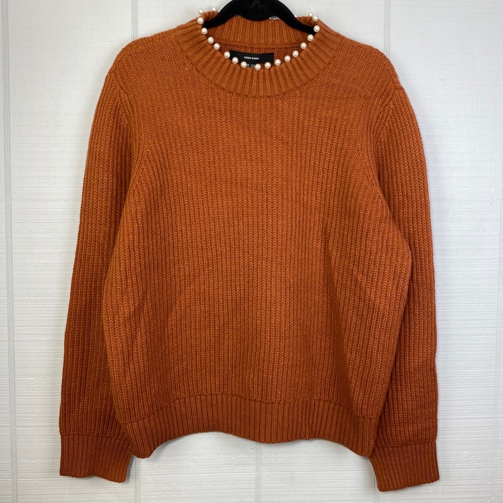NWT Vero Moda Rust Orange Knit Long Sleeve Sweater Pearl Edge Size 0X